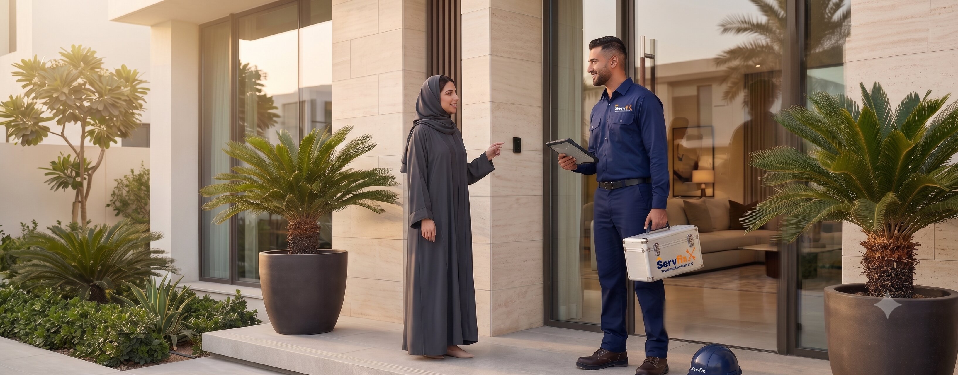 ServFix technician discussing maintenance requirement with client in Dubai